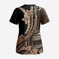 Samoa Siapo Mamanu Scrub Top Plumeria Black Motifs - Polynesian Pride