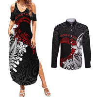 Valentine New Zealand Couples Matching Summer Maxi Dress and Long Sleeve Button Shirt Aotearoa Couple Maori Aroha Ki a Koe LT7 Black - Polynesian Pride