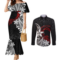 New Zealand Aotearoa Valentine Couples Matching Mermaid Dress and Long Sleeve Button Shirt Couple Maori Aroha Ki a Koe Ver.02 LT7 Black - Polynesian Pride