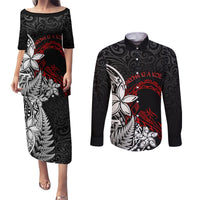 New Zealand Aotearoa Valentine Couples Matching Puletasi and Long Sleeve Button Shirt Couple Maori Aroha Ki a Koe Ver.02 LT7 Black - Polynesian Pride