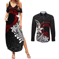 New Zealand Aotearoa Valentine Couples Matching Summer Maxi Dress and Long Sleeve Button Shirt Couple Maori Aroha Ki a Koe Ver.02 LT7 Black - Polynesian Pride