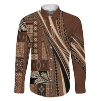Pasifika Women's Day - Samoa Siapo Malu Tattoo Inspired Family Matching Off Shoulder Short Dress and Hawaiian Shirt Brown LT7 Dad's Shirt - Long Sleeve Brown - Polynesian Pride