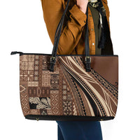 Pasifika Women's Day - Samoa Siapo Malu Tattoo Inspired Leather Tote Bag Brown