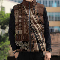 Pasifika Women's Day - Samoa Siapo Malu Tattoo Inspired Sleeveless Puffer Jacket Brown