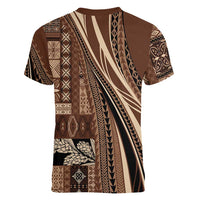 Pasifika Women's Day - Samoa Siapo Malu Tattoo Inspired Women V-Neck T-Shirt Brown