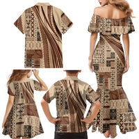 Pasifika Women's Day - Samoa Siapo Malu Tattoo Inspired Family Matching Mermaid Dress and Hawaiian Shirt Beige LT7 - Polynesian Pride