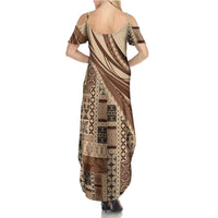 Pasifika Women's Day - Samoa Siapo Malu Tattoo Inspired Family Matching Summer Maxi Dress and Hawaiian Shirt Beige LT7 - Polynesian Pride