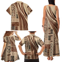 Pasifika Women's Day - Samoa Siapo Malu Tattoo Inspired Family Matching Tank Maxi Dress and Hawaiian Shirt Beige LT7 - Polynesian Pride
