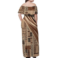 Pasifika Women's Day - Samoa Siapo Malu Tattoo Inspired Off Shoulder Maxi Dress Beige