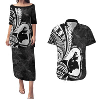 Mother's Day Couples Matching Puletasi and Hawaiian Shirt Polynesia Vintage Hibiscus - Black LT7 Black - Polynesian Pride