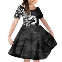 Mother's Day Kid Short Sleeve Dress Polynesia Vintage Hibiscus - Black