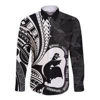 Mother's Day Long Sleeve Button Shirt Polynesia Vintage Hibiscus - Black