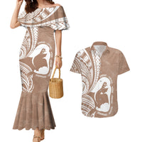 Mother's Day Couples Matching Mermaid Dress and Hawaiian Shirt Polynesia Vintage Hibiscus - Brown LT7 Brown - Polynesian Pride