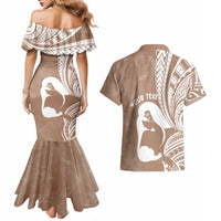 Mother's Day Couples Matching Mermaid Dress and Hawaiian Shirt Polynesia Vintage Hibiscus - Brown LT7 - Polynesian Pride
