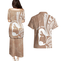 Mother's Day Couples Matching Puletasi and Hawaiian Shirt Polynesia Vintage Hibiscus - Brown LT7 - Polynesian Pride