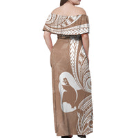 Mother's Day Off Shoulder Maxi Dress Polynesia Vintage Hibiscus - Brown