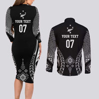 2025 Rugby Championship New Zealand Custom Couples Matching Long Sleeve Bodycon Dress and Long Sleeve Button Shirt Poutama Motifs - Polynesian Pride