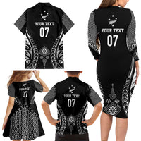 2025 Rugby Championship New Zealand Custom Family Matching Long Sleeve Bodycon Dress and Hawaiian Shirt Poutama Motifs - Polynesian Pride