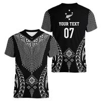 2025 Rugby Championship New Zealand Custom Women V-Neck T-Shirt Poutama Motifs - Polynesian Pride