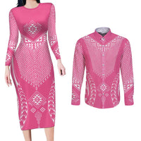 2025 Rugby Championship New Zealand Custom Couples Matching Long Sleeve Bodycon Dress and Long Sleeve Button Shirt Poutama Motifs - Pink Out - Polynesian Pride