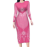 2025 Rugby Championship New Zealand Custom Family Matching Long Sleeve Bodycon Dress and Hawaiian Shirt Poutama Motifs - Pink Out - Polynesian Pride