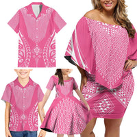 2025 Rugby Championship New Zealand Custom Family Matching Off Shoulder Short Dress and Hawaiian Shirt Poutama Motifs - Pink Out - Polynesian Pride