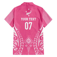 2025 Rugby Championship New Zealand Custom Family Matching Off Shoulder Short Dress and Hawaiian Shirt Poutama Motifs - Pink Out - Polynesian Pride