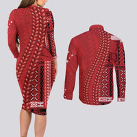 Samoa FAST Siapo Couples Matching Long Sleeve Bodycon Dress and Long Sleeve Button Shirt Tatau-Ulafala Vines - Polynesian Pride