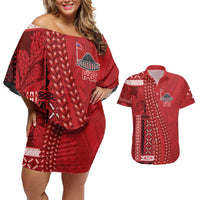 Samoa FAST Siapo Couples Matching Off Shoulder Short Dress and Hawaiian Shirt Tatau-Ulafala Vines - Polynesian Pride