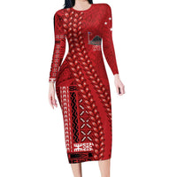 Samoa FAST Siapo Long Sleeve Bodycon Dress Tatau-Ulafala Vines - Polynesian Pride