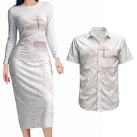 Samoa Lotu Tamaiti White Prayers Couples Matching Long Sleeve Bodycon Dress and Hawaiian Shirt Floral Mamanu Siapo