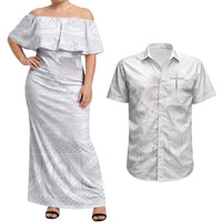 Tonga White Sunday Fakame Couples Matching Off Shoulder Maxi Dress and Hawaiian Shirt Tokelaufeletoa Kupesi