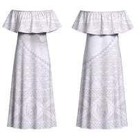 Tonga White Sunday Fakame Couples Matching Off Shoulder Maxi Dress and Hawaiian Shirt Tokelaufeletoa Kupesi