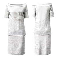 Tonga White Sunday Fakame Couples Matching Puletasi and Long Sleeve Button Shirt Tokelaufeletoa Kupesi