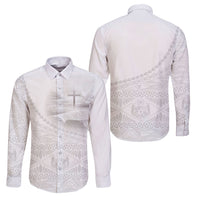 Tonga White Sunday Fakame Family Matching Long Sleeve Bodycon Dress and Hawaiian Shirt Tokelaufeletoa Kupesi