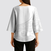 Tonga White Sunday Fakame Kimono Sleeve Blouse Tokelaufeletoa Kupesi