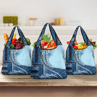 Samoa Siapo Mamanu Grocery Bag Plumeria Navy Blue Motifs