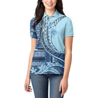 Samoa Siapo Mamanu Women Polo Shirt Plumeria Navy Blue Motifs