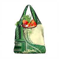Samoa Siapo Mamanu Grocery Bag Plumeria Emerald Motifs