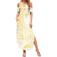 Samoa Siapo Mamanu Family Matching Summer Maxi Dress and Hawaiian Shirt Plumeria Fancy Gold Motifs