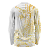 Samoa Siapo Mamanu Long Sleeve Shirt Plumeria Fancy Gold Motifs
