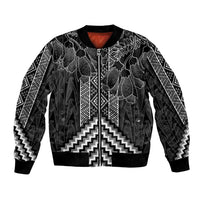 Aotearoa Taniko Pattern Bomber Jacket Poutama Mix Kowhai Flowers LT7 Unisex Grey - Polynesian Pride