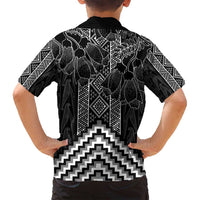 Aotearoa Taniko Pattern Family Matching Off Shoulder Short Dress and Hawaiian Shirt Poutama Mix Kowhai Flowers LT7 - Polynesian Pride