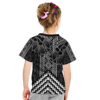 Aotearoa Taniko Pattern Kid T Shirt Poutama Mix Kowhai Flowers