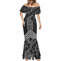 Aotearoa Taniko Pattern Mermaid Dress Poutama Mix Kowhai Flowers LT7 - Polynesian Pride