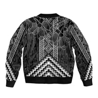 Aotearoa Taniko Pattern Sleeve Zip Bomber Jacket Poutama Mix Kowhai Flowers LT7 - Polynesian Pride