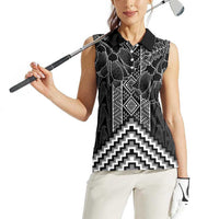Aotearoa Taniko Pattern Women Sleeveless Polo Shirt Poutama Mix Kowhai Flowers LT7 - Polynesian Pride