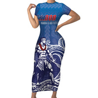 Samoa Manuia le Aso Tuto'atasi Siapo Motif Short Sleeve Bodycon Dress Warrior with Nifo Oti