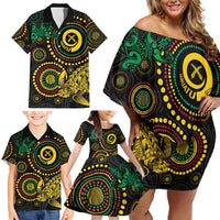 Vanuatu Personalized Aboriginal Arts Family Matching Off Shoulder Short Dress and Hawaiian Shirt Turtle and Iguana Special - Polynesian Pride