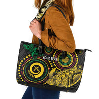 Vanuatu Personalized Aboriginal Arts Leather Tote Bag Turtle and Iguana Special - Polynesian Pride